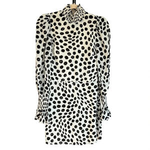 Reformation Archie Polka Dot Long Sleeve Dress Black White 2 NWT Contemporary